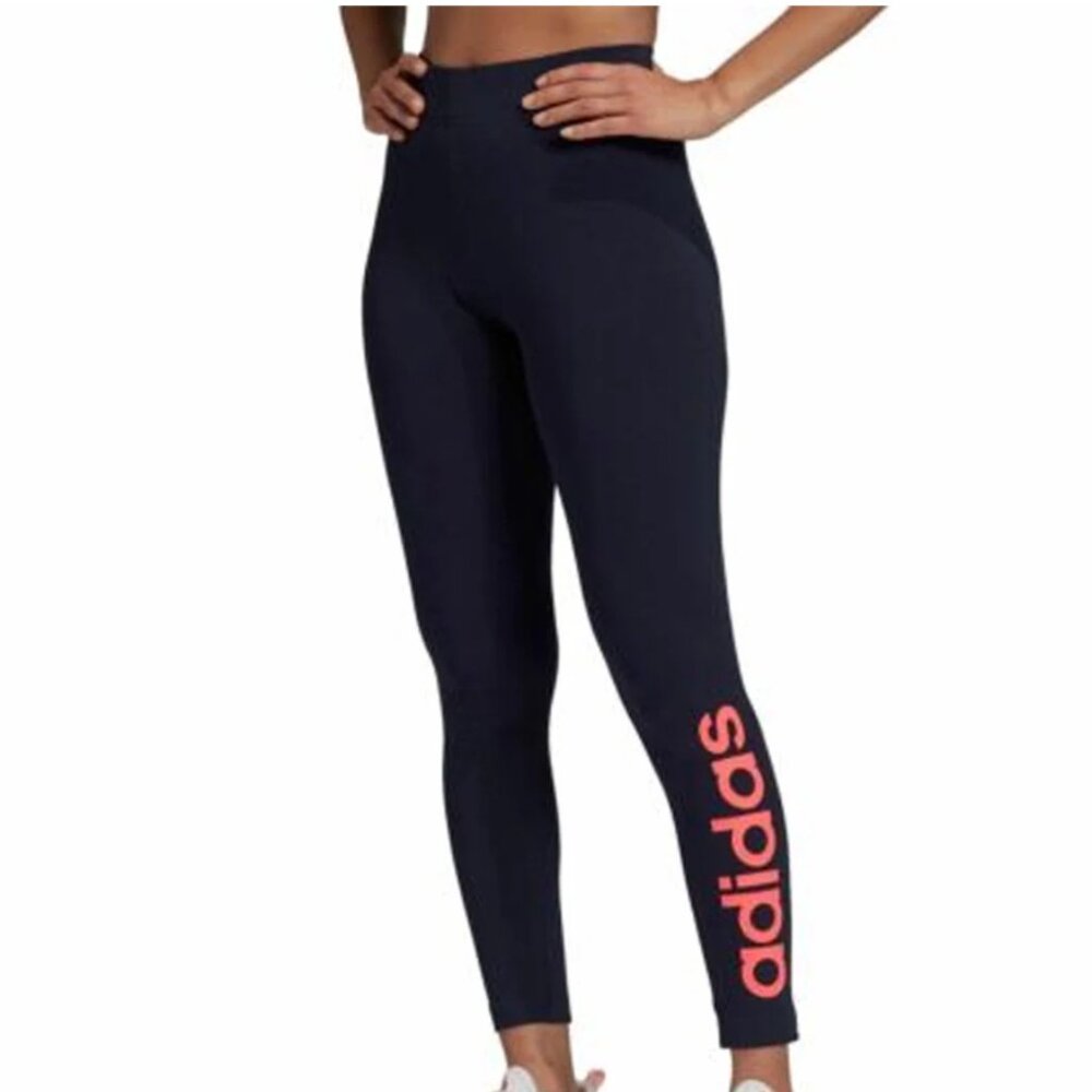 Adidas Womens Dark Blue Leggings with Vibrant Pink Logo